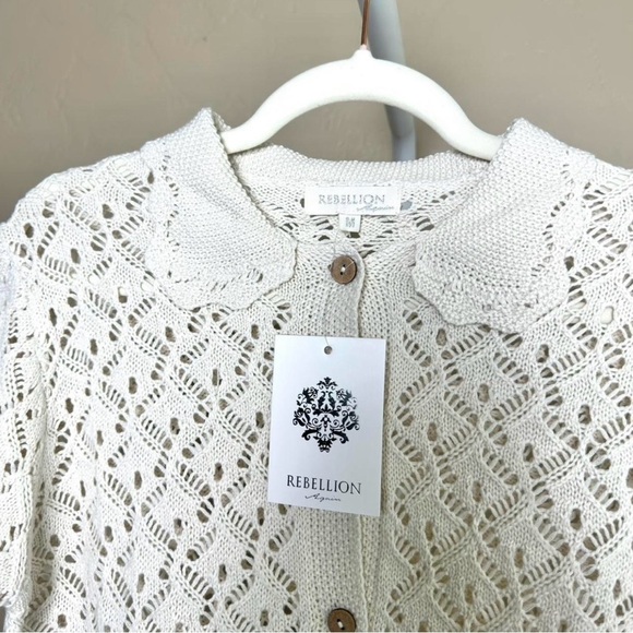 Rebellion Women’s Short Sleeve Button Cardigan Medium in White - Picture 2 of 4
